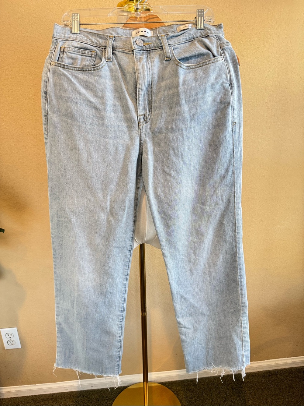 Frame Womens Le Jane High Rise Ankle Straight Jeans 29 Light Blue Soap Raw Hem